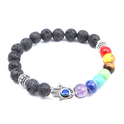 Natural stone blue eyes palm seven chakra hand chain