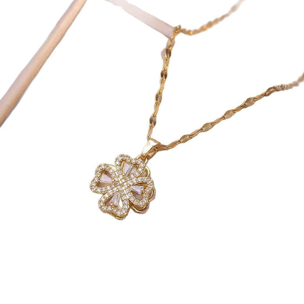 Four-Leaf Flower Rotatable Heart Necklace
