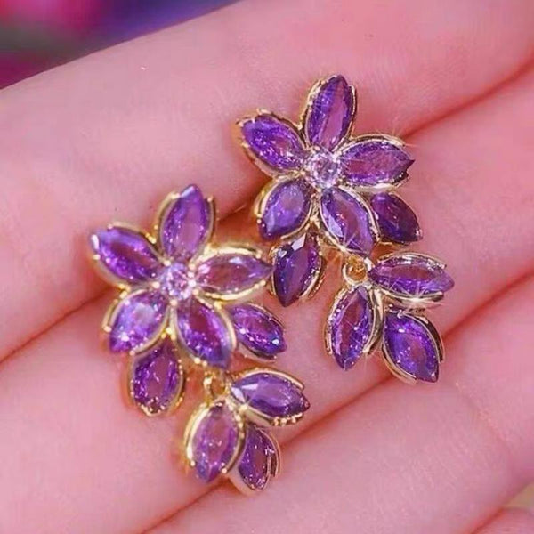 Micro Inlaid Zircon Flower Tassel Earrings