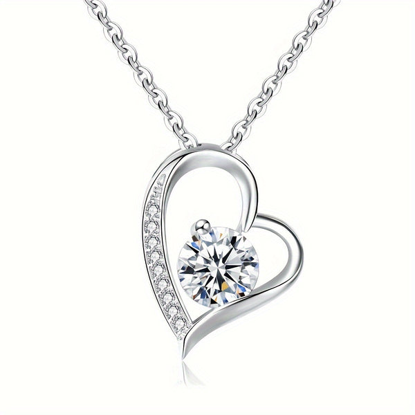 Cubic Zirconia Heart Necklace -  925 Sterling Silver Necklace