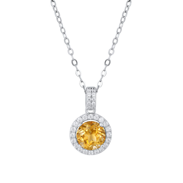 Luxurious 925 Silver Necklace with Natural Yellow Crystal Pendant